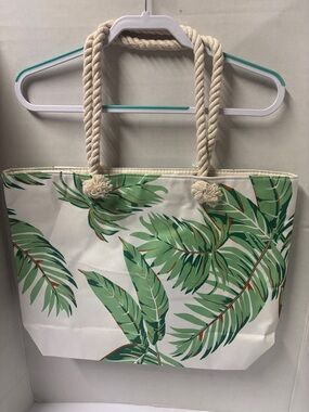 Tropical Leaf Canvas Tote Bag with Rope Handles - Green Extra Large